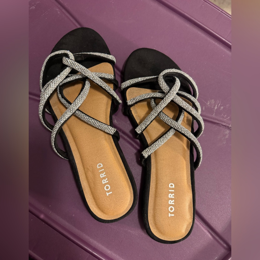 Torrid Black and Silver Crisscross Sandals